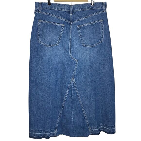 Gap Denim Maxi Skirt Womens 18/34 Blue Slit Pockets Raw Hem Western Modest 90s - Picture 2 of 10